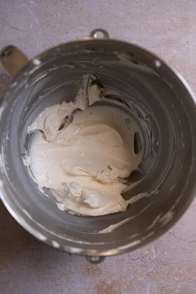 Butter whipped in a mixing bowl.