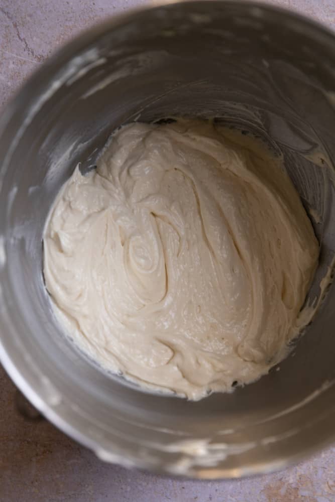 Russian buttercream in a mixing bowl.