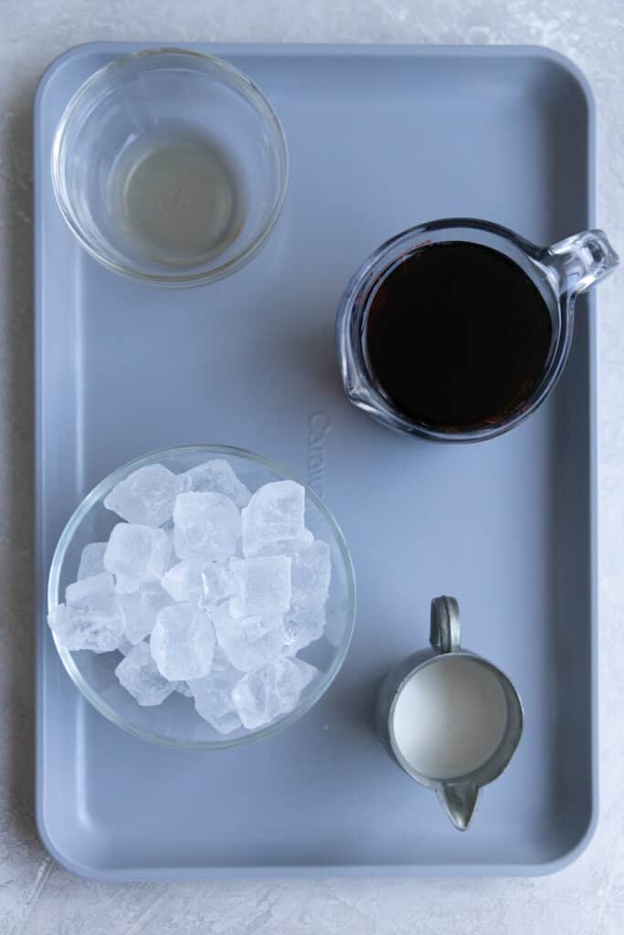 Ingredients for vanilla iced coffee.