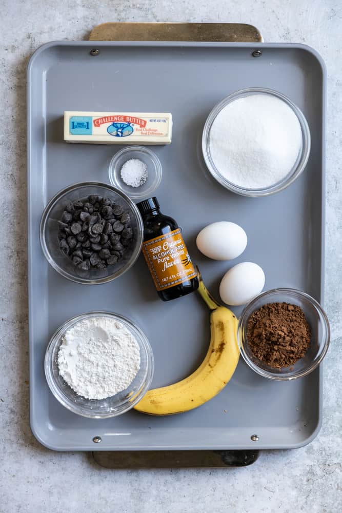 Ingredients for banana brownies.