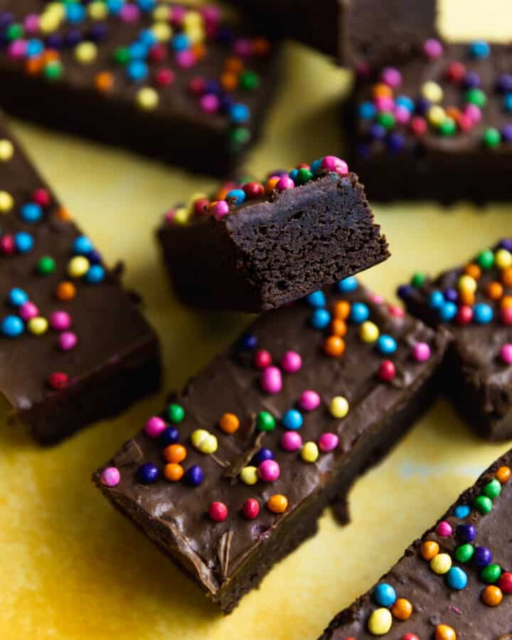 A closeup of the texture of a brownie.
