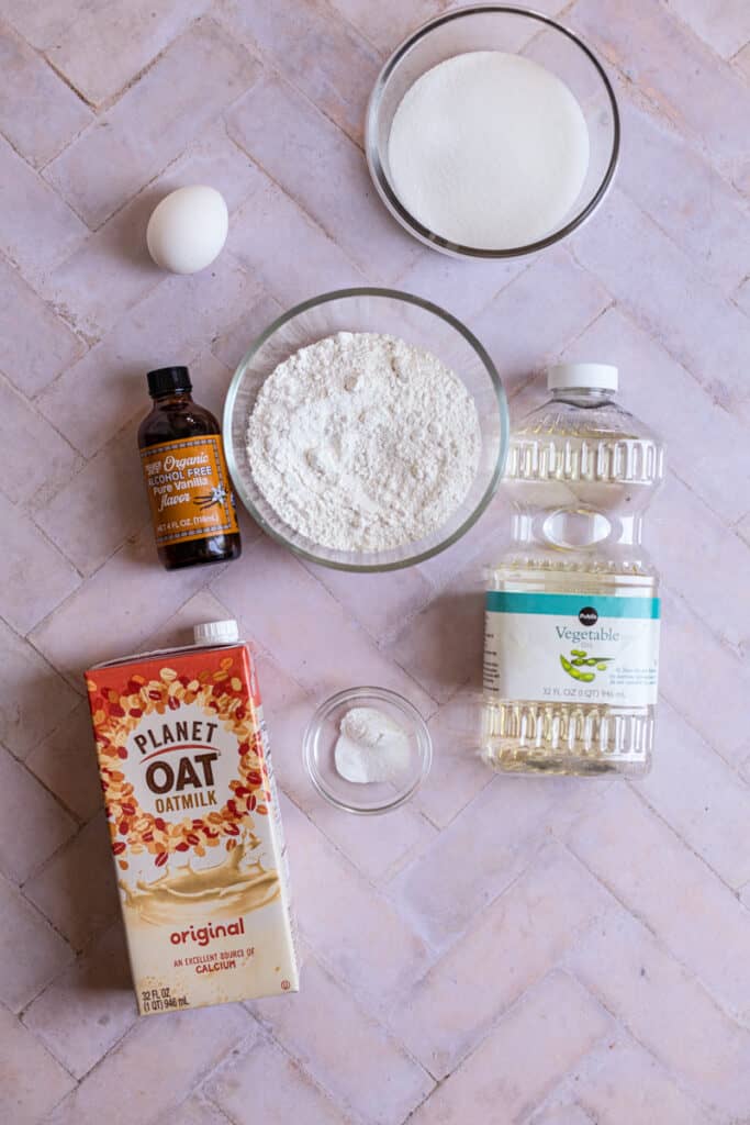 Ingredients for dairy free cupcake recipe.