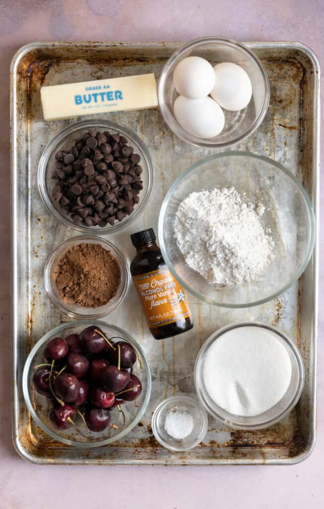 Ingredients for black forest brownies.
