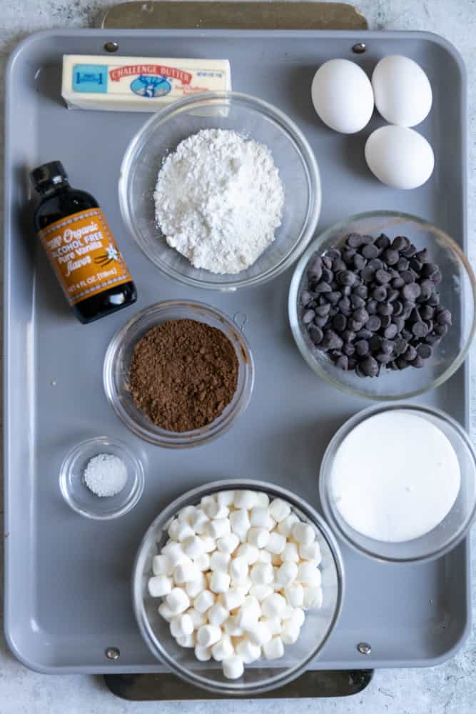 Ingredients for marshmallow brownies.