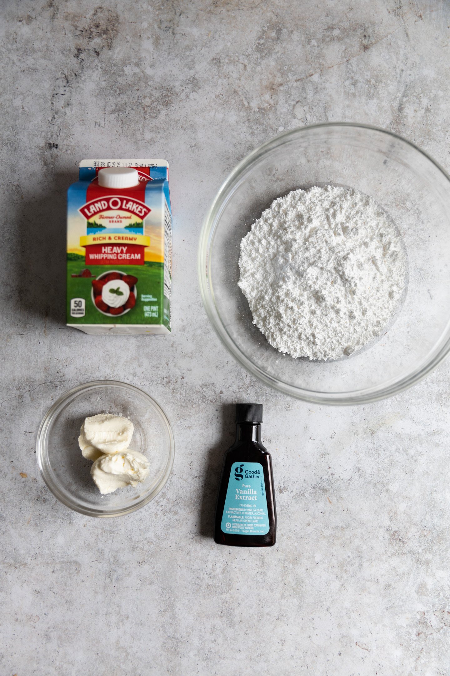 Ingredients for cream cheese glaze.