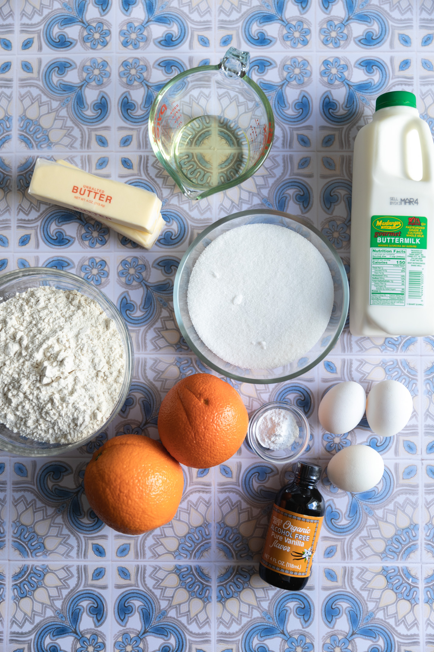 Ingredients for an orange bundt cake.