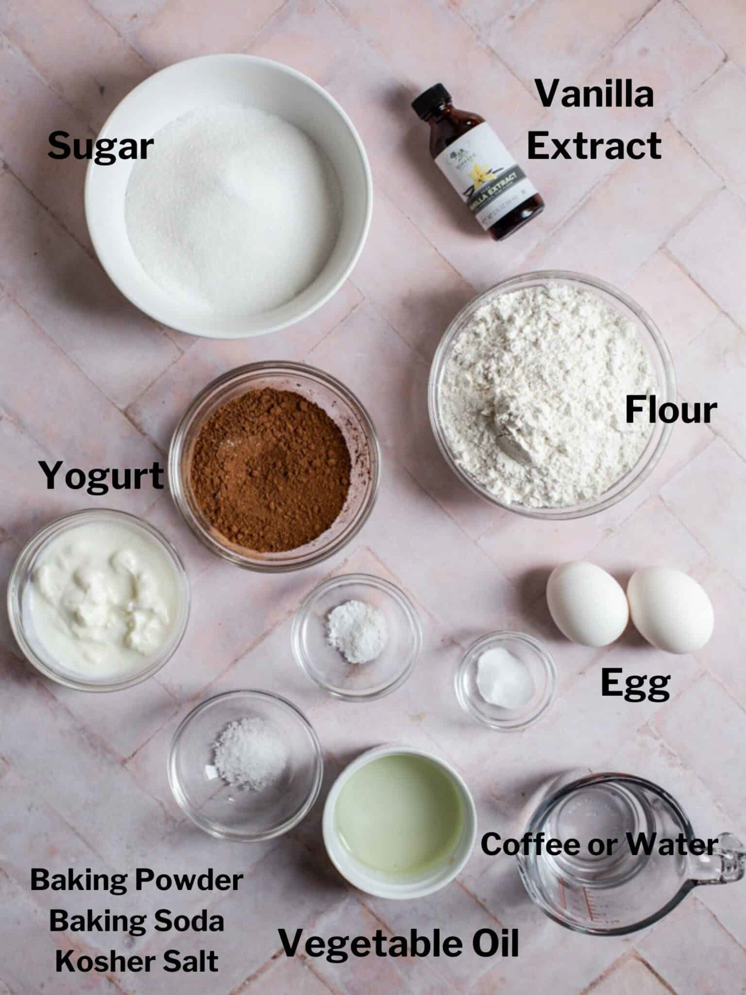 Ingredients for chocolate fudge cupcakes.