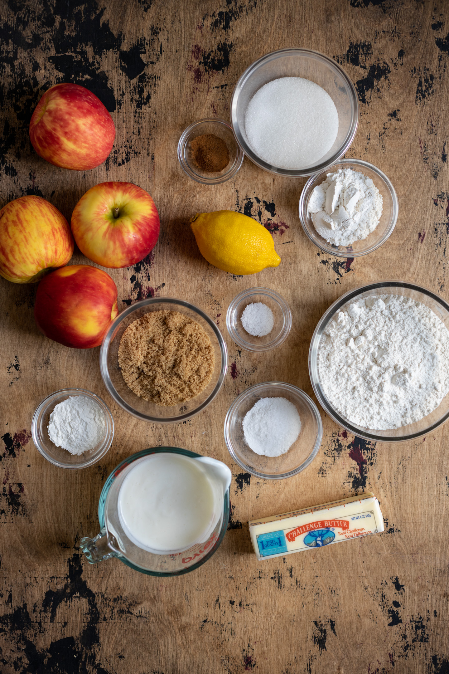 Ingredients for an apple cobbler.