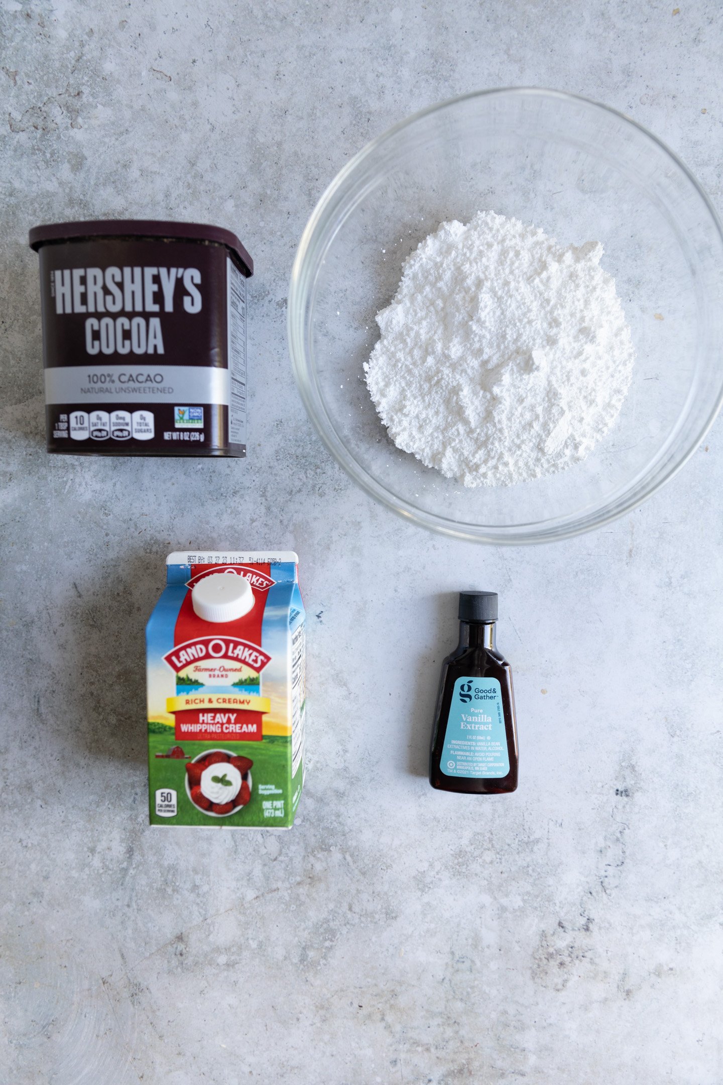 Ingredients for a chocolate glaze.
