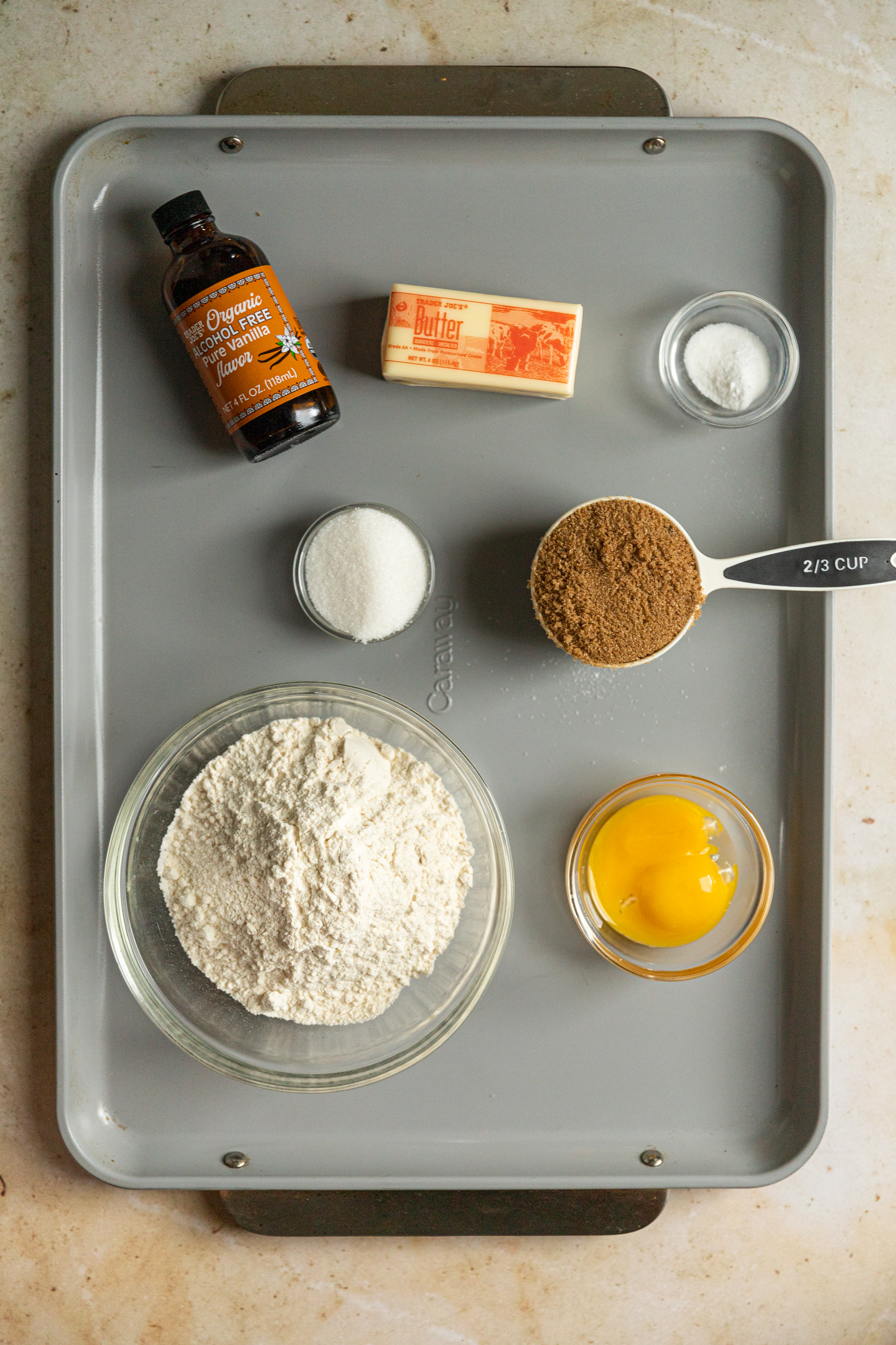 Ingredients for chocolate chipless cookies.