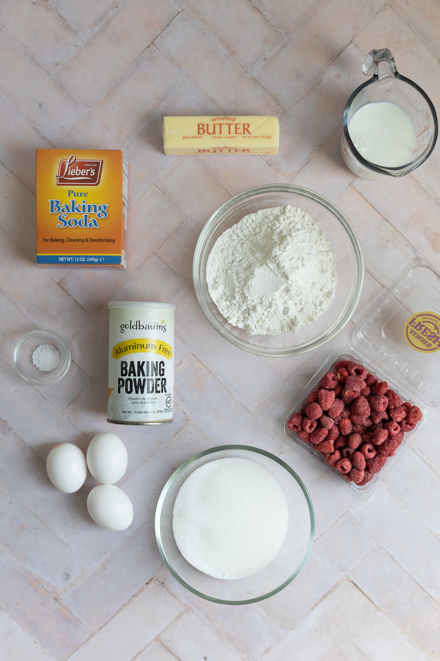 Ingredients for raspberry cupcakes.