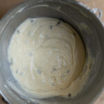 Cookie dough cupcake batter in a mixing bowl.
