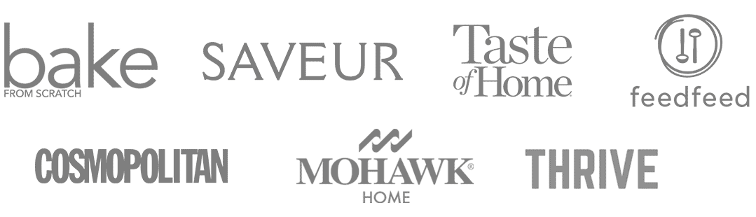 Logos: Bake from Scratch, Saveur, Taste of Home, Cosmopolitan, Mohawk Home, Thrive, Feed Feed