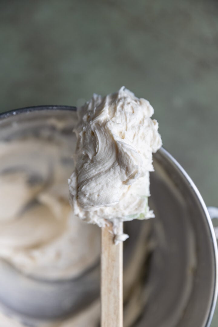 White frosting on a spatula. 