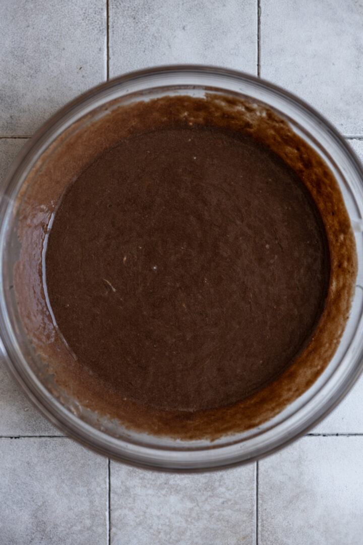 Wet ingredients for S'mores muffins.