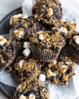 S'mores muffins in a bowl.