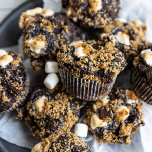 S'mores muffins in a bowl.