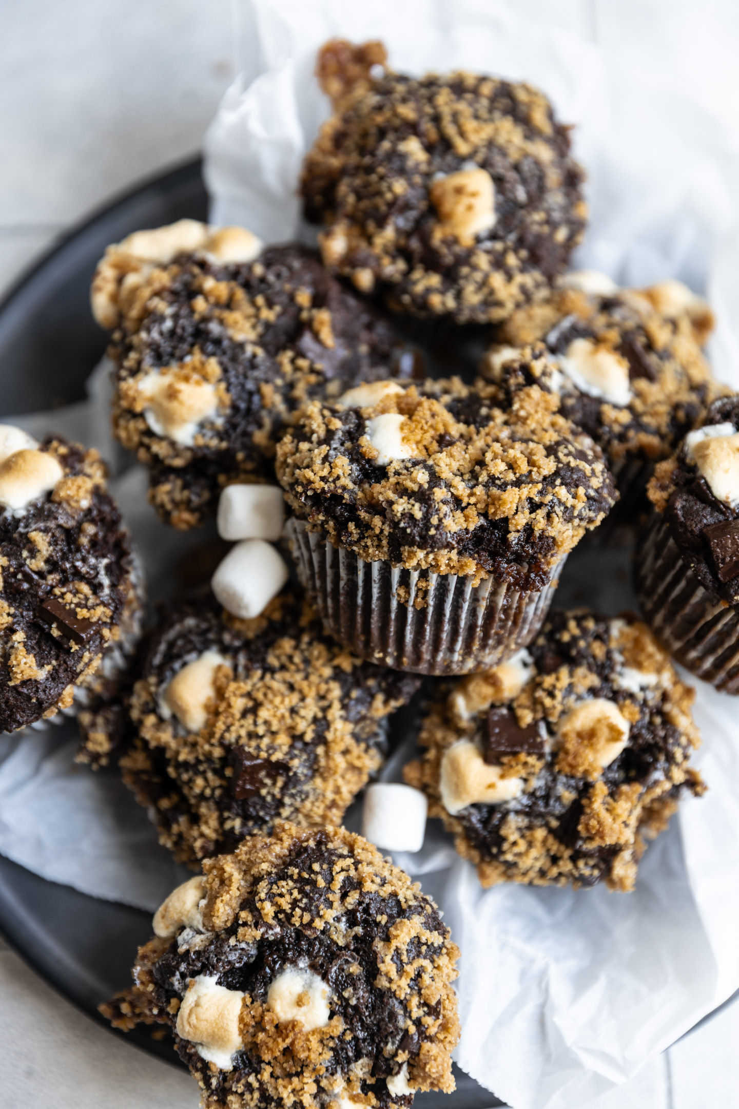 S'mores muffins in a bowl.