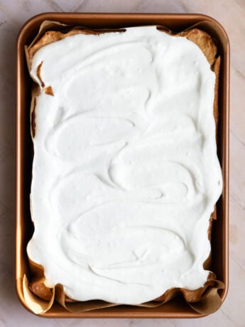 Vanilla sheet cake with white frosting.