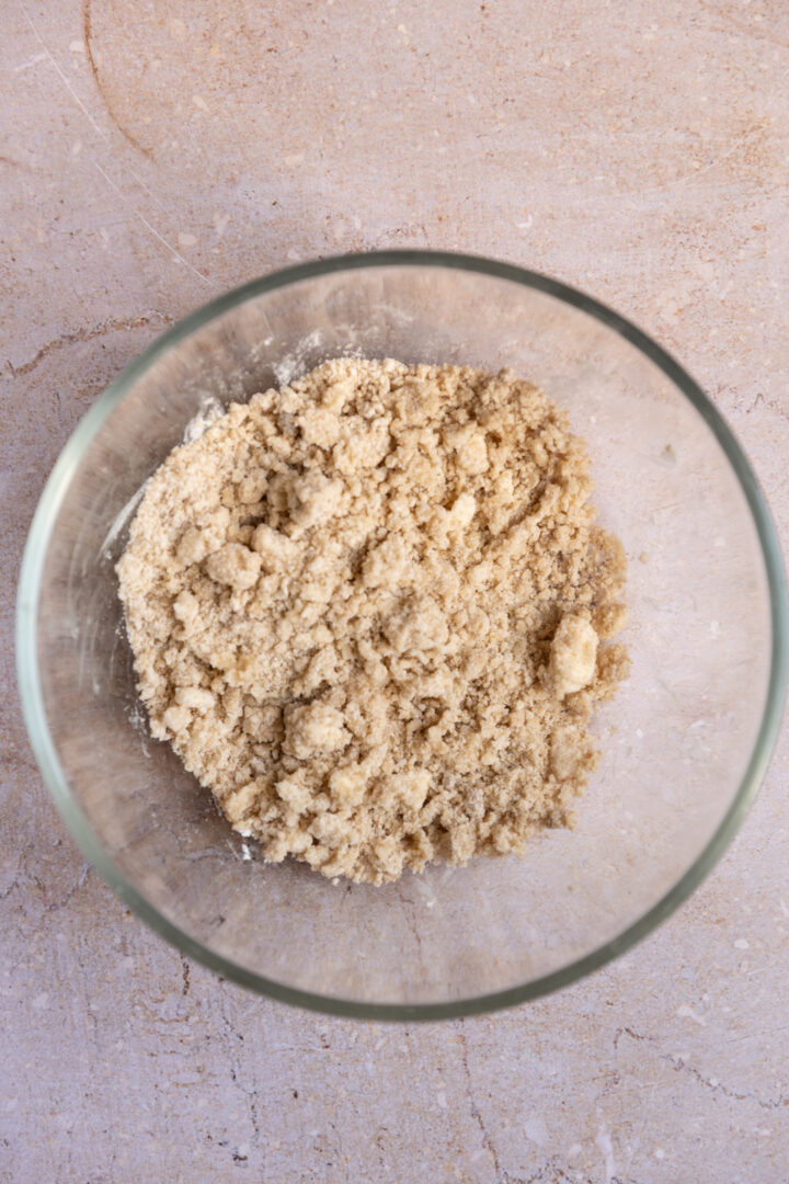 Unbaked streusel in a bowl.