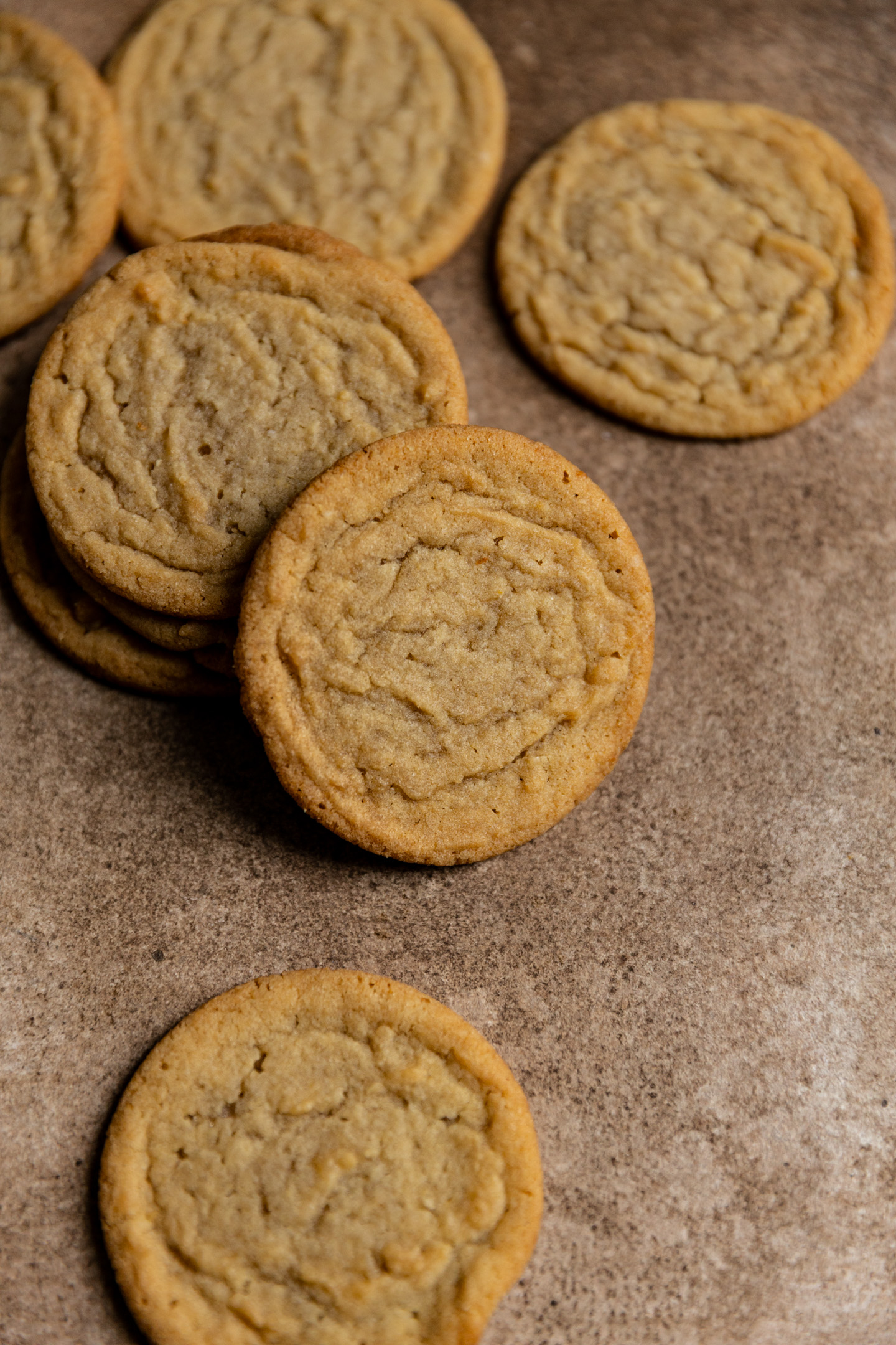 A brown sugar cookie stacked on its side.