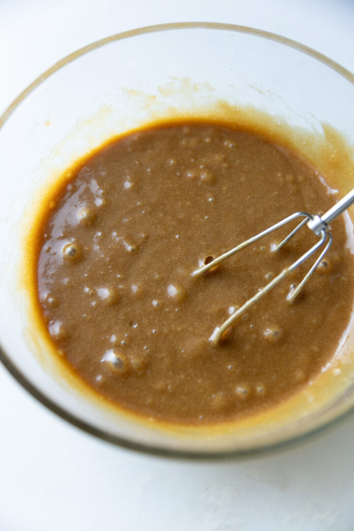 Wet batter for carrot cake loaf.