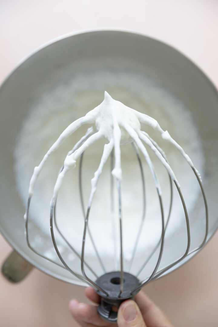 Heavy cream whipped to stiff peaks.