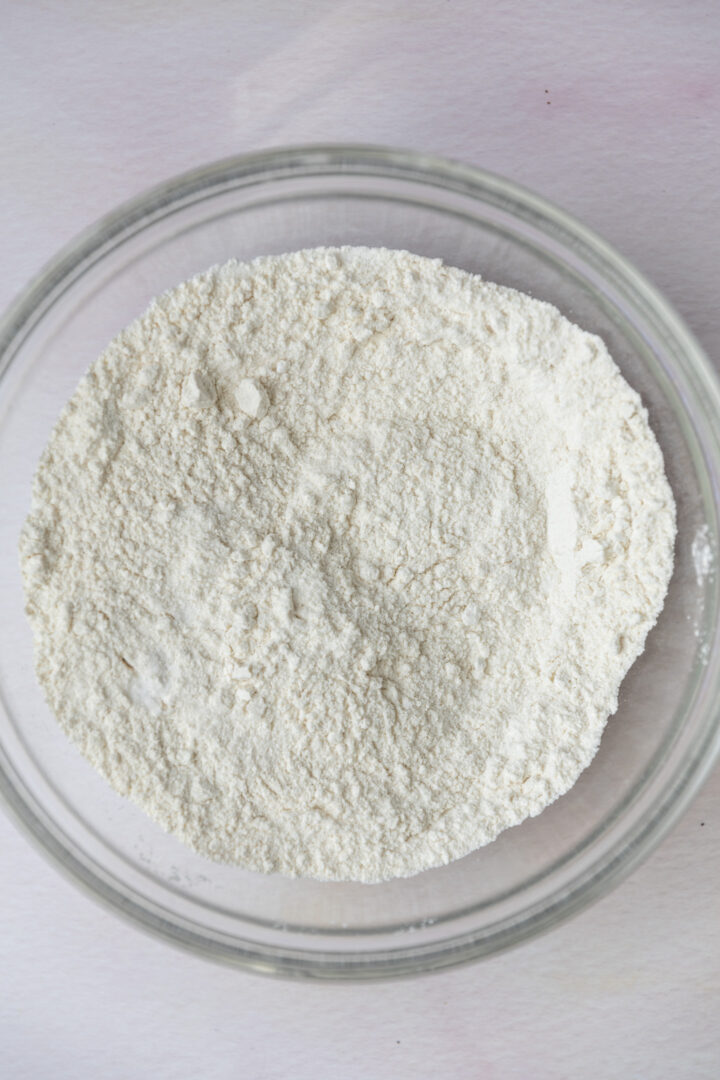 Dry ingredients for muffins in a bowl.