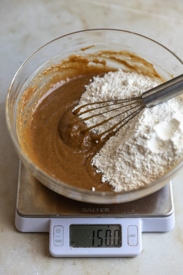 Dry ingredients added to a cookie dough.