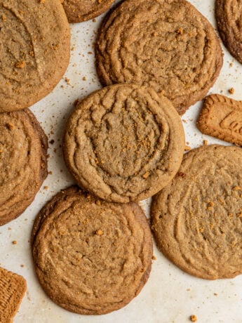 Cookie butter cookies on a beige background.
